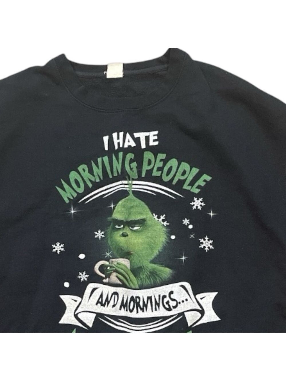 GRINCH L navy/green graphic long sleeve crewneck sweatshirt about mornings